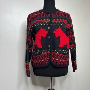 Vintage Petite Sophisticate Fair Isle Dog Cardigan Sweater